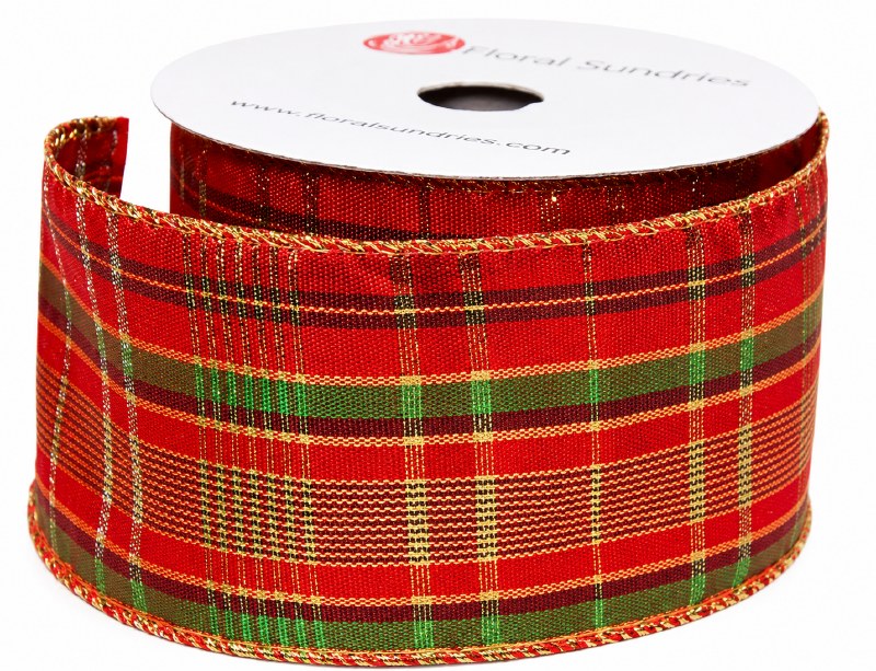 Picture of Christmas wired edge tartan ribbon 2.5" x 10yards